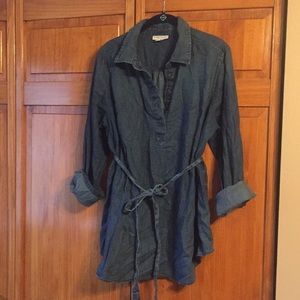 Maternity tie waist denim tunic